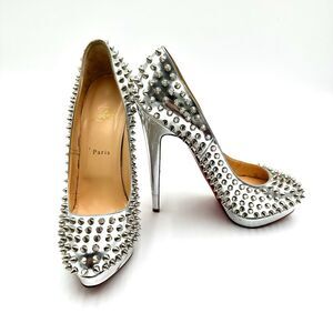 Christian Louboutin Metallic Silver Alti 160 Platform Spiked Heels *AUTHENTIC*